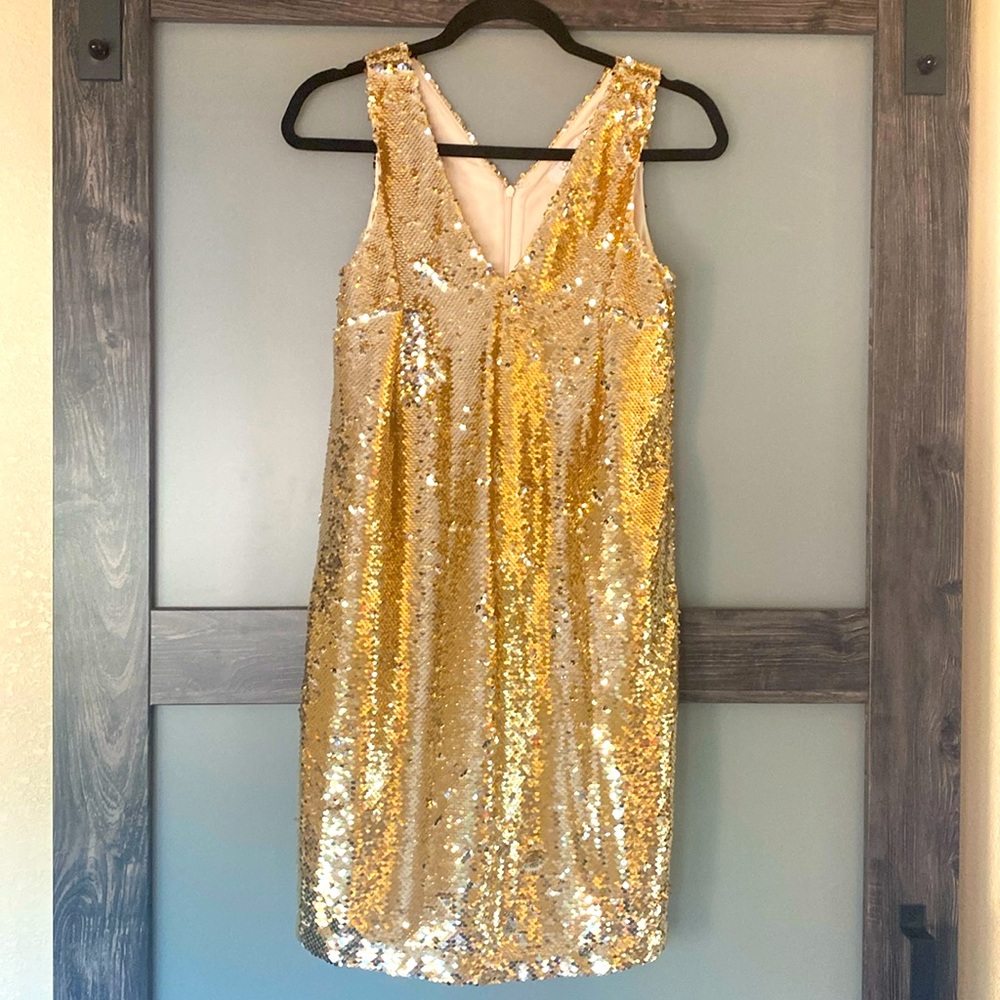 LOFT Gold Sequin Sleeveless Mini Dress